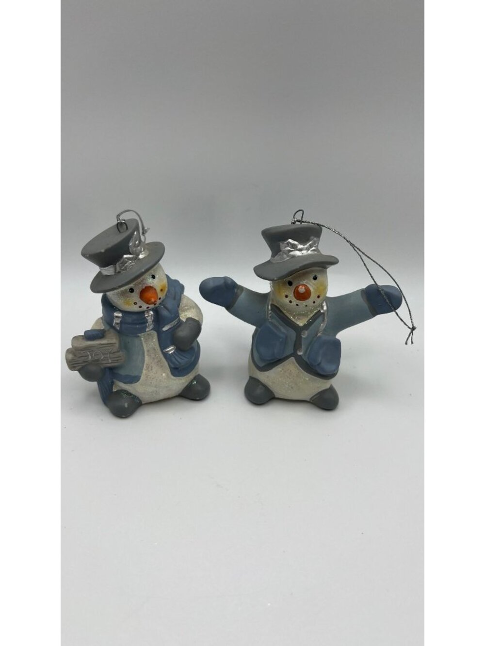 Snowman Christmas Figurines Ornaments Set Of 2 Frosty Holiday